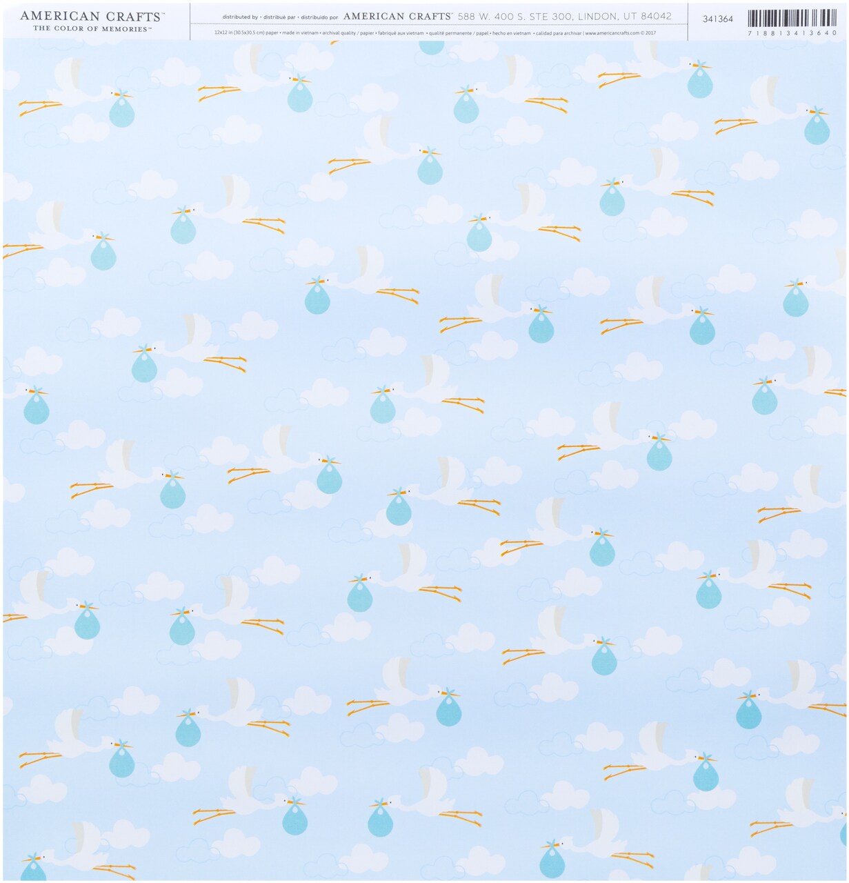 American Crafts Single-Sided Cardstock 12"X12"-Delivering Baby Boy